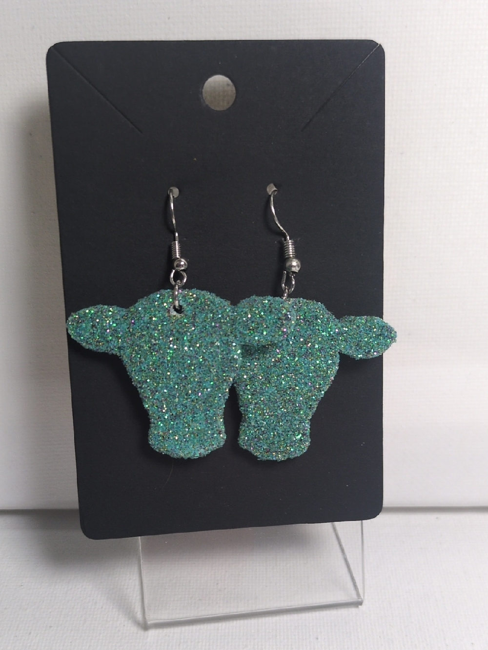 Glitter Teal Cow Head Dangle Earrings - Women Jewelry